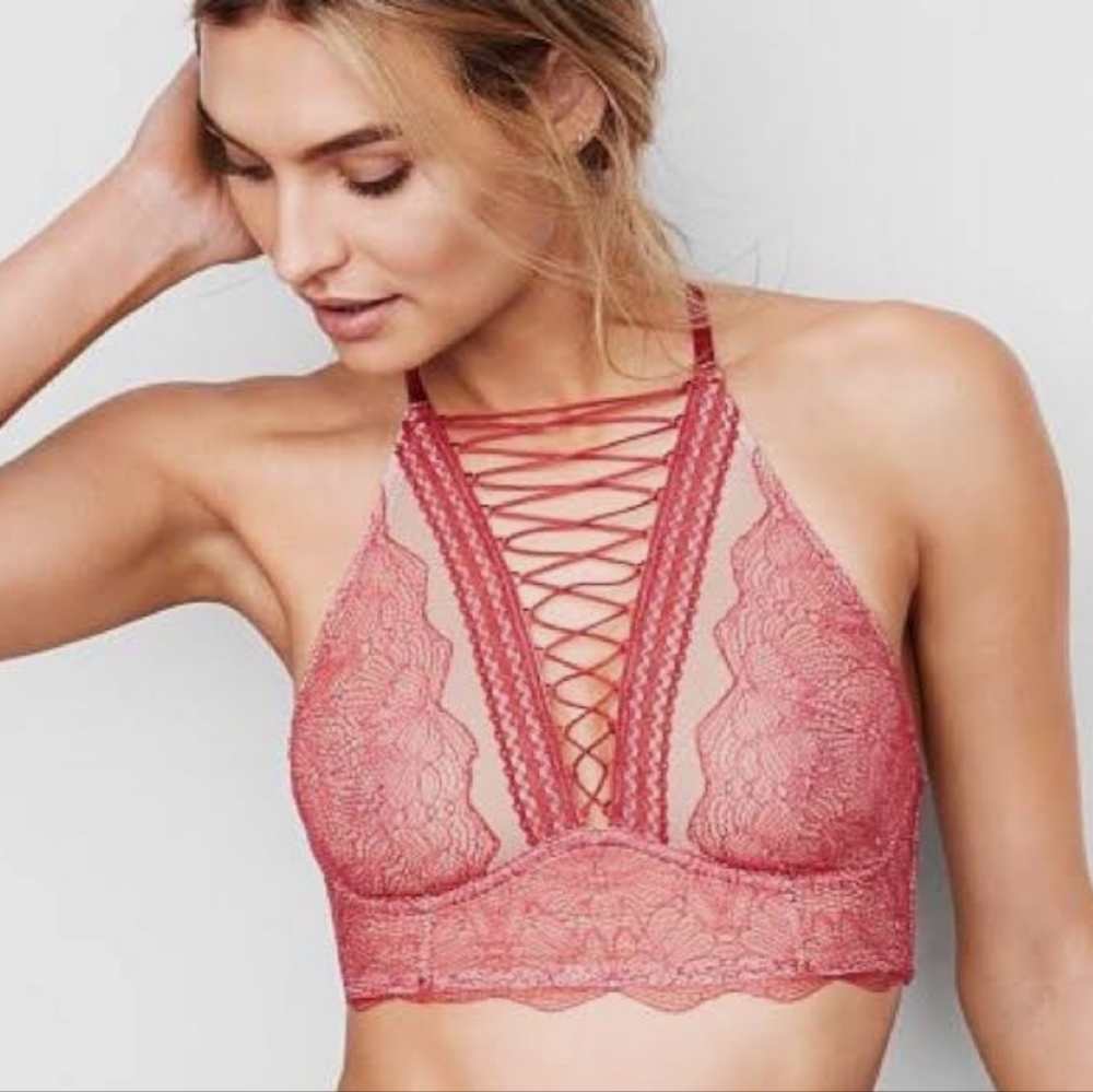Victoria's Secret VERY SEXY Lace Bralette PINK Size Small ADJUSTABLE Sheer
